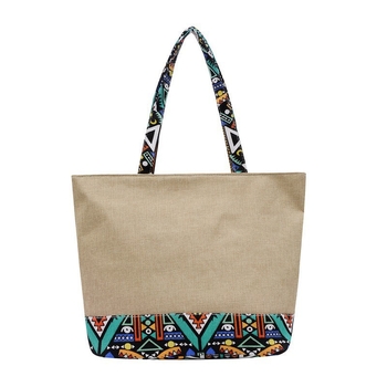 Geantă Tote, Stil Național Literar-Artistic, Material din paie, Formă orizontală pătrată, Închidere cu fermoar, Căptușeală din poliester, Două bretele