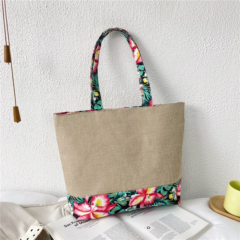 Geantă Tote, Stil Național Literar-Artistic, Material din paie, Formă orizontală pătrată, Închidere cu fermoar, Căptușeală din poliester, Două bretele