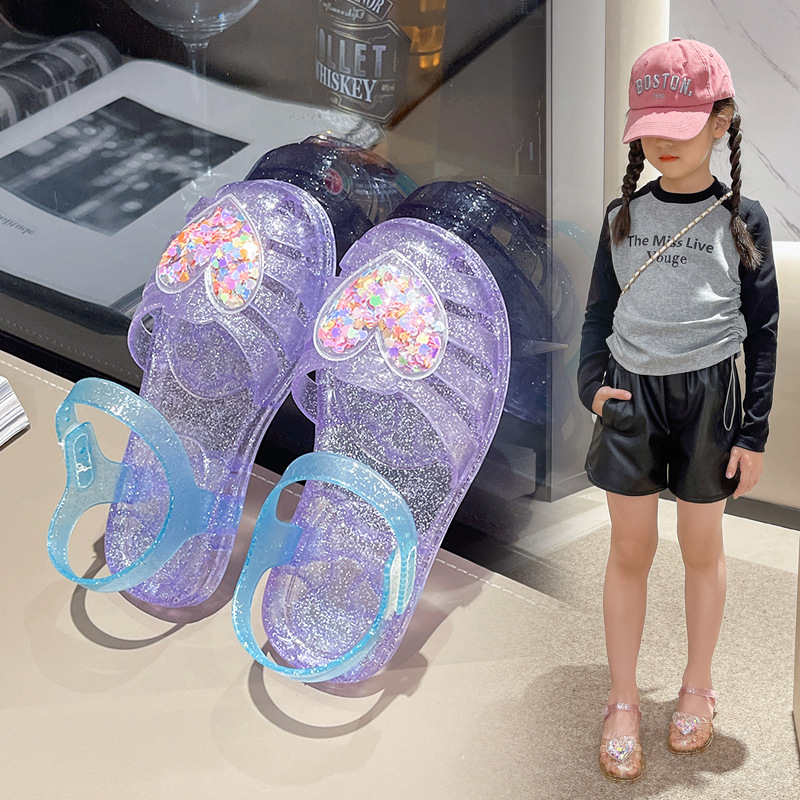 Dječje sandale princeza s karikaturnim uzorkom, Velcro zatvarač, PVC gornji dio, PVC potplat