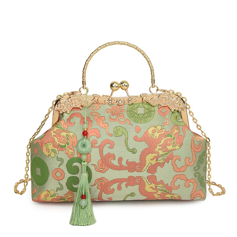 Tuoxian geantă brodată cu formă de scoică, material Oxford, închidere magnetică, compartimente interioare pentru telefon și card de identificare