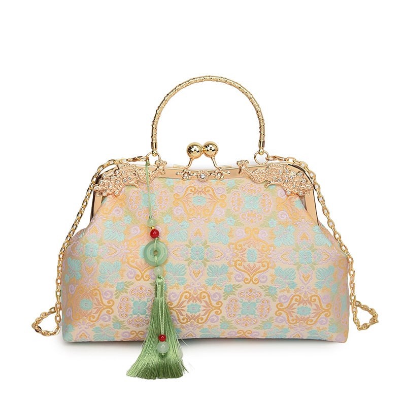 Tuoxian geantă brodată cu formă de scoică, material Oxford, închidere magnetică, compartimente interioare pentru telefon și card de identificare