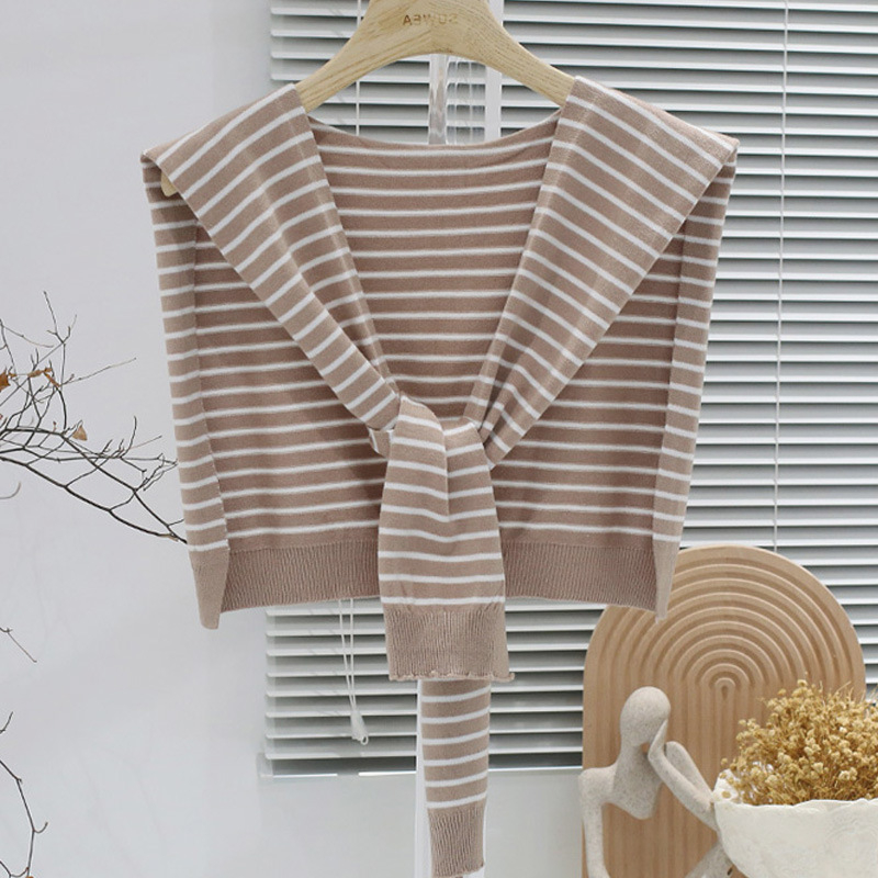 Top tricotat cu model dungi, țesătură simplă, fir core-spun, cald