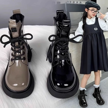 Ghete scurte de iarnă pentru fete, căptușite cu polar și finisaj mat, partea superioară din piele sintetică, talpă TPR