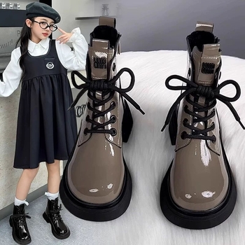 Ghete scurte de iarnă pentru fete, căptușite cu polar și finisaj mat, partea superioară din piele sintetică, talpă TPR