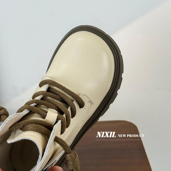 Ghete Martin pentru copii, cu partea superioară din piele, gambă medie, fermoar lateral, talpă din cauciuc