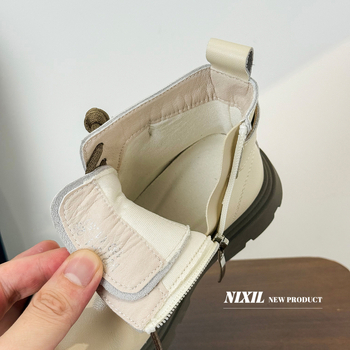 Ghete Martin pentru copii, cu partea superioară din piele, gambă medie, fermoar lateral, talpă din cauciuc