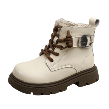 Ghete Martin pentru copii, cu partea superioară din piele, gambă medie, fermoar lateral, talpă din cauciuc