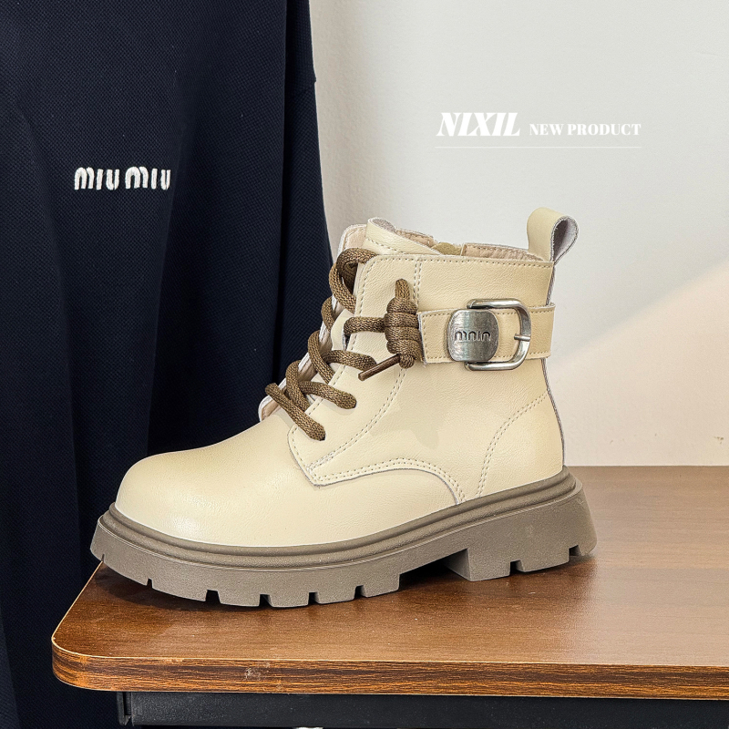 Ghete Martin pentru copii, cu partea superioară din piele, gambă medie, fermoar lateral, talpă din cauciuc