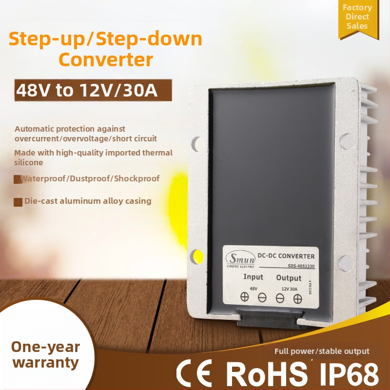 DC-DC buck-boost menič, vstup 48V, výstup 12V, max 30A, 350W, IP68, PWM spínanie