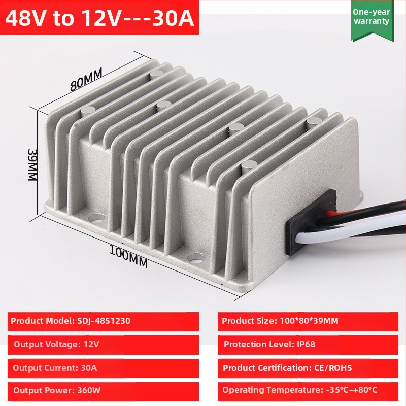 DC-DC buck-boost konverter bemenet 48V, kimenet 12V, max 30A, 350W, IP68, PWM kapcsolás