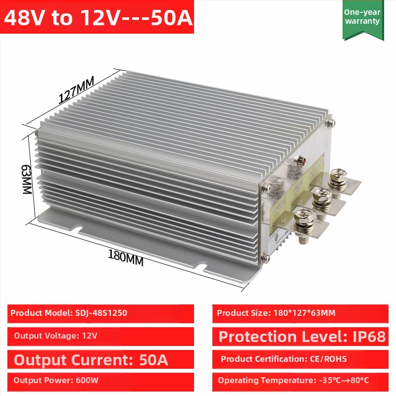 DC-DC buck-boost konverter bemenet 48V, kimenet 12V, max 30A, 350W, IP68, PWM kapcsolás