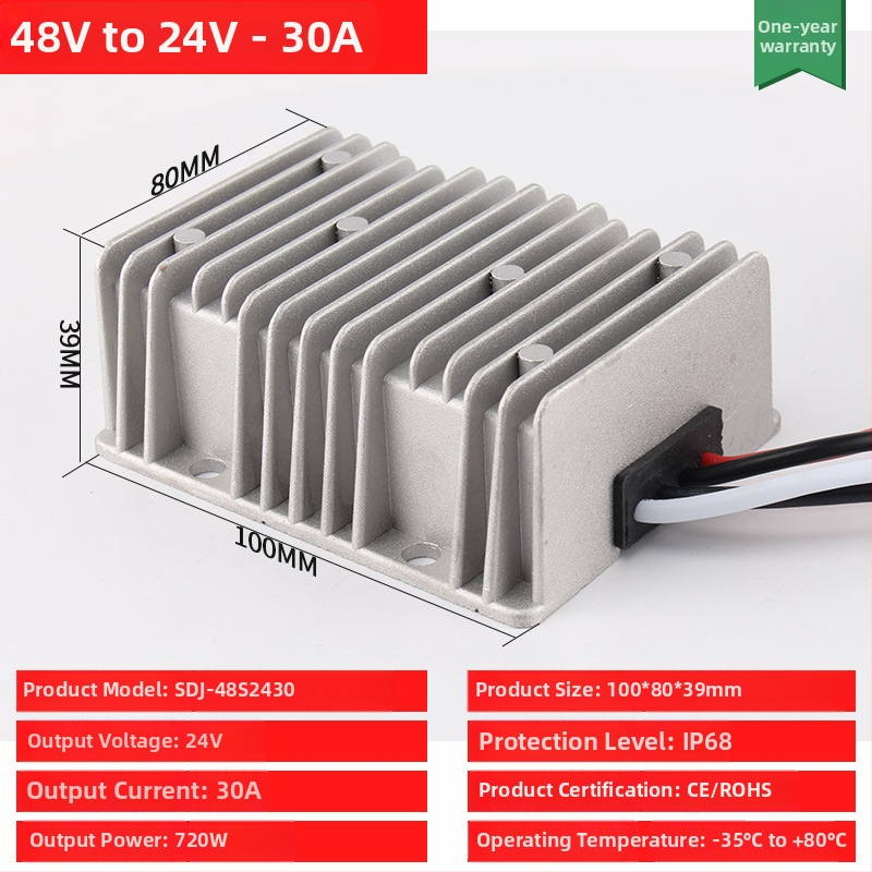 DC-DC buck-boost konverter bemenet 48V, kimenet 12V, max 30A, 350W, IP68, PWM kapcsolás
