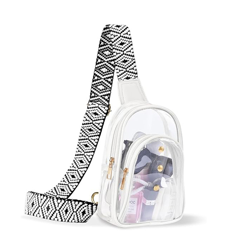 Geantă crossbody transparentă din PVC, unisex, închidere cu fermoar, căptușeală PVC, buzunar ascuns cu fermoar