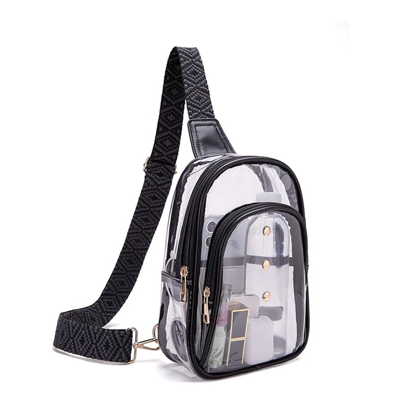 Geantă crossbody transparentă din PVC, unisex, închidere cu fermoar, căptușeală PVC, buzunar ascuns cu fermoar