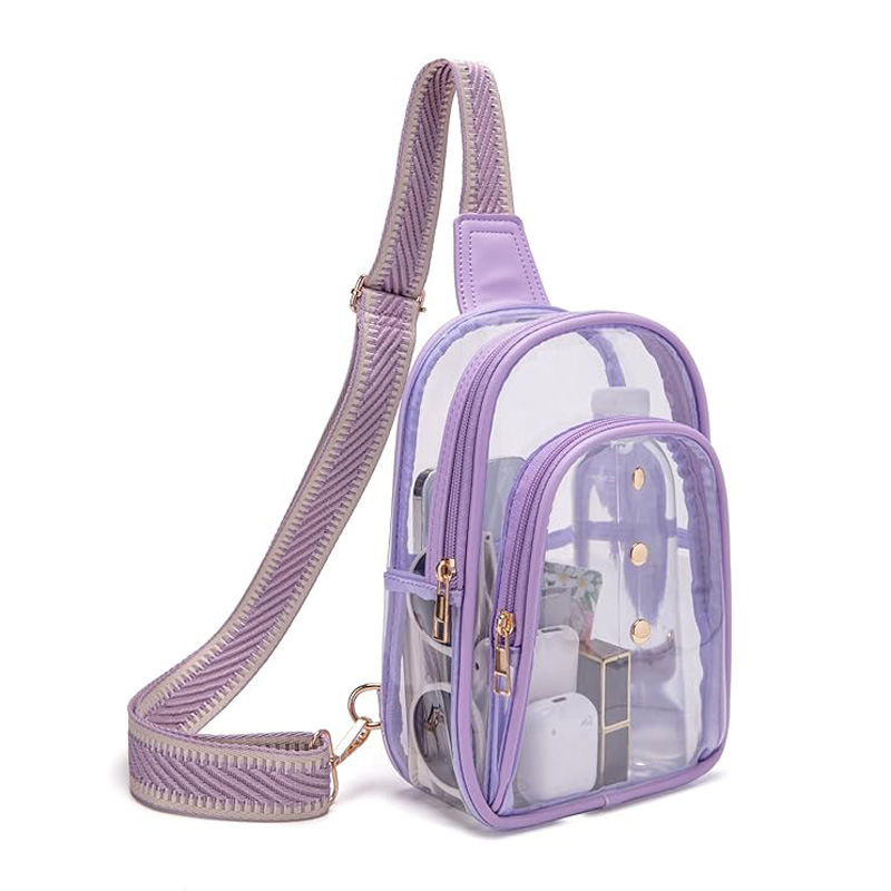 Geantă crossbody transparentă din PVC, unisex, închidere cu fermoar, căptușeală PVC, buzunar ascuns cu fermoar