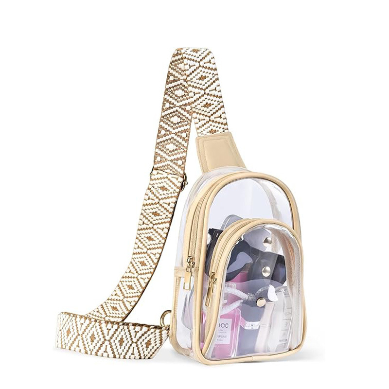 Geantă crossbody transparentă din PVC, unisex, închidere cu fermoar, căptușeală PVC, buzunar ascuns cu fermoar