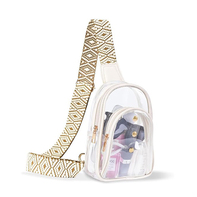 Geantă crossbody transparentă din PVC, unisex, închidere cu fermoar, căptușeală PVC, buzunar ascuns cu fermoar