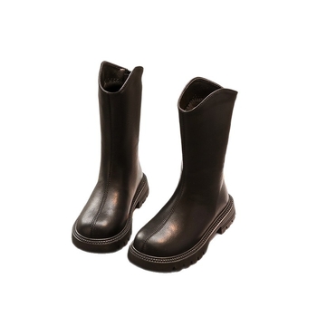 Cizme pentru fete, înălțime mare, din piele artificială, talpă de cauciuc, fermoar lateral, impermeabile cu căptușeală caldă, pentru vârste 4–16 ani, toamnă 2025