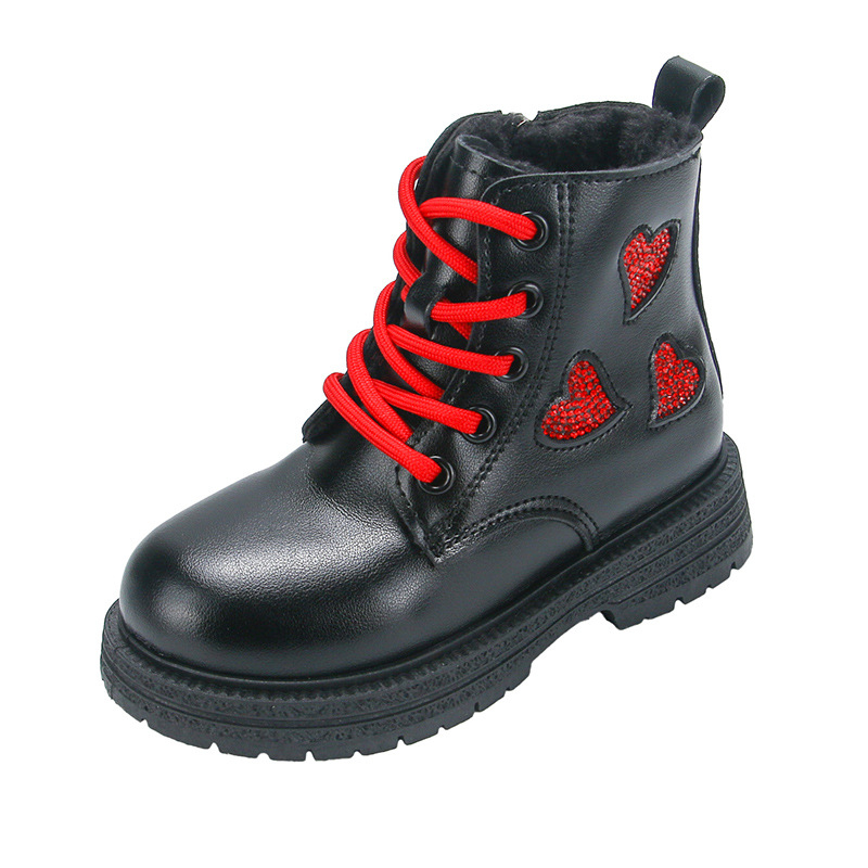 Ghete Martin pentru fetițe, căptușite cu fleece călduros, PU partea superioară, talpă din cauciuc, fermoar lateral, înălțime joasă, stil coreean, pentru iarnă/primăvară/toamnă