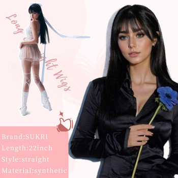 Perucă lungă cu păr drept și breton, stil Ruili, model 481, fibre rezistente la temperatură, confecționare mecanică