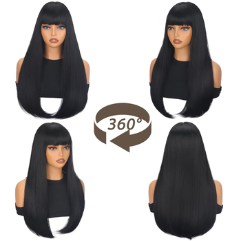 Perucă lungă cu păr drept și breton, stil Ruili, model 481, fibre rezistente la temperatură, confecționare mecanică