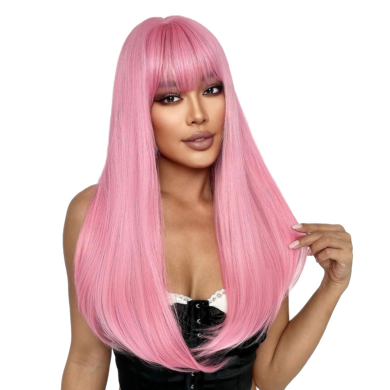 Perucă lungă cu păr drept și breton, stil Ruili, model 481, fibre rezistente la temperatură, confecționare mecanică