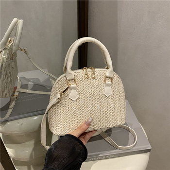 Torba u obliku školjke od slame, gradski street style, zatvarač, najlonska podstava