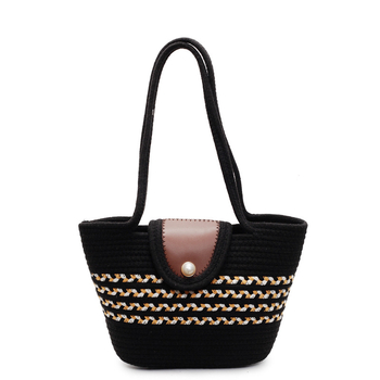 Geantă croșetată din bumbac pentru femei — geantă bucket cu curea de umăr, închidere magnetică, buzunar pentru telefon, fără căptușeală