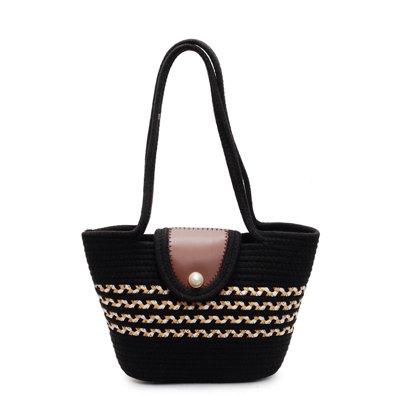 Geantă croșetată din bumbac pentru femei — geantă bucket cu curea de umăr, închidere magnetică, buzunar pentru telefon, fără căptușeală