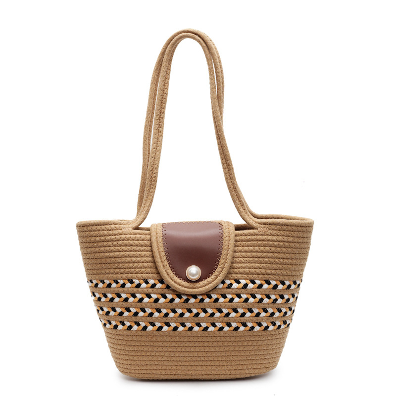 Geantă croșetată din bumbac pentru femei — geantă bucket cu curea de umăr, închidere magnetică, buzunar pentru telefon, fără căptușeală