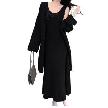 Σετ μητρότητας δύο τεμαχίων: χαλαρό πλεκτό πουλόβερ με μακριά μανίκια και μακριά φούστα-φόρεμα, 3D σχέδιο, ύφασμα βαμβακοκάσμιρ με ακρυλικό και πολυεστέρα