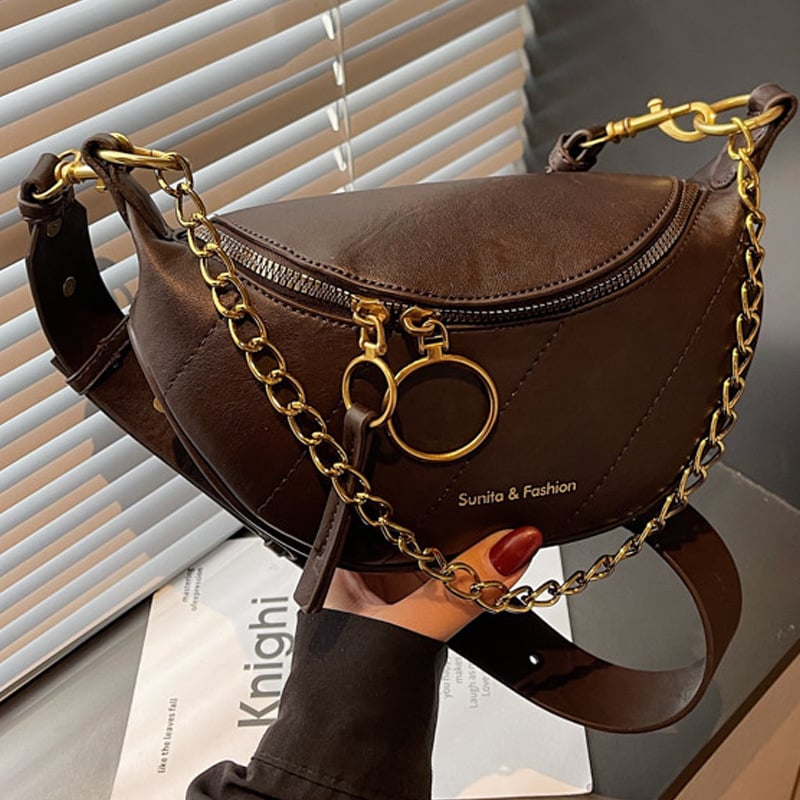 Haoang Unisex PU saddle bag s lancem remenom, zatvaranje na zip, unutarnja džep s zipom