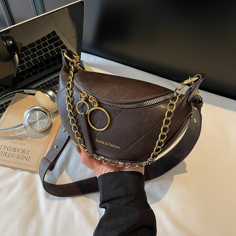 Haoang Unisex PU saddle bag s lancem remenom, zatvaranje na zip, unutarnja džep s zipom