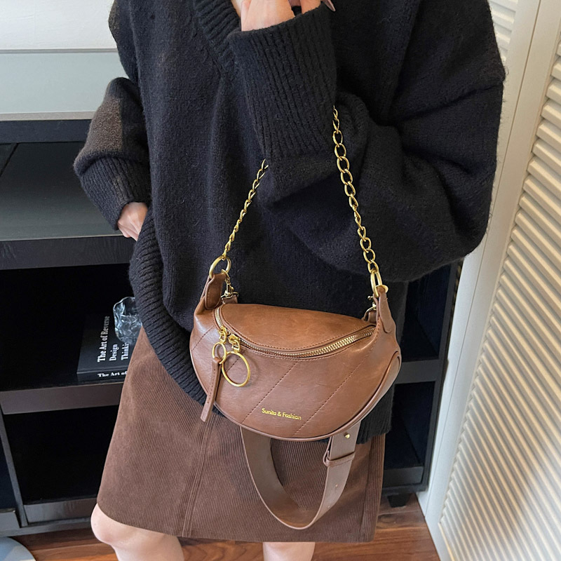 Haoang Unisex PU saddle bag s lancem remenom, zatvaranje na zip, unutarnja džep s zipom