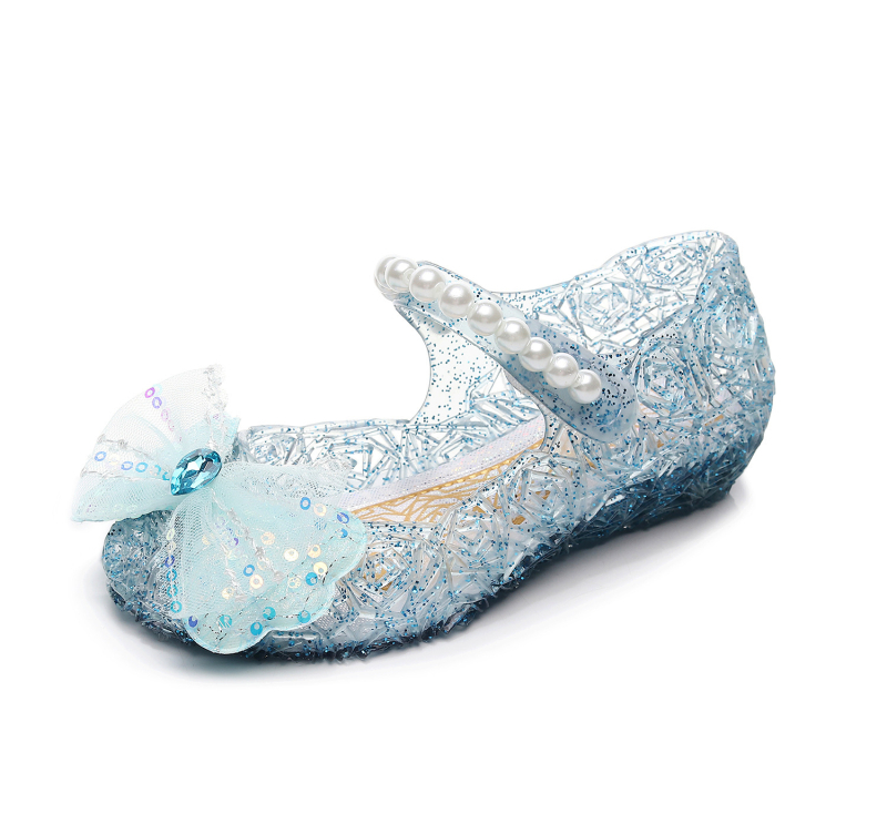 Sandale prințesă pentru fete, cu funda, închidere Velcro, parte superioară PVC și talpă PVC, design inspirat de Elsa