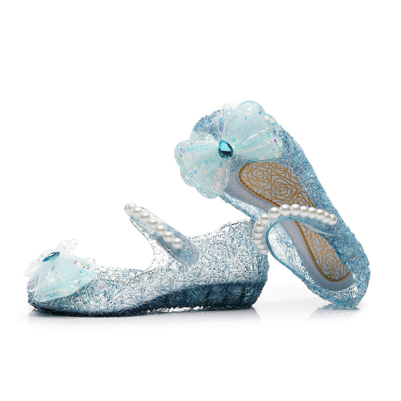 Sandale prințesă pentru fete, cu funda, închidere Velcro, parte superioară PVC și talpă PVC, design inspirat de Elsa