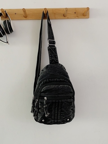 Unisex Chest Bag, denim ύφασμα, κάθετη ορθογώνια μορφή, κλείσιμο με φερμουάρ, επένδυση πολυεστέρα