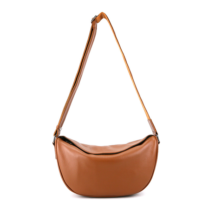 Ženska crossbody torba, korejski stil polumjesec Dumpling Bag, prva sloj teleće kože, zatvarač, unutarnje pretince: pretinac sa zatvaračem, džep za telefon, ID