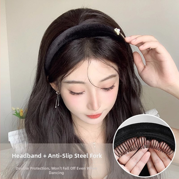 Camellia hajpántos paróka – vízhullámú göndör haj, levehető Camellia hajpánt, U-alakú félfej fedés, hőálló huzal, természetes hatás