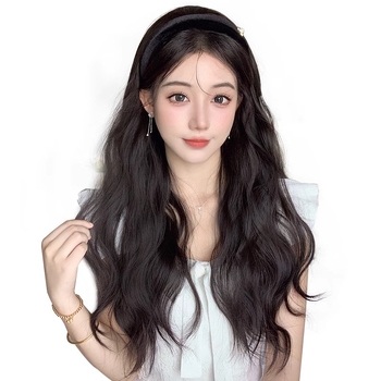 Camellia hajpántos paróka – vízhullámú göndör haj, levehető Camellia hajpánt, U-alakú félfej fedés, hőálló huzal, természetes hatás