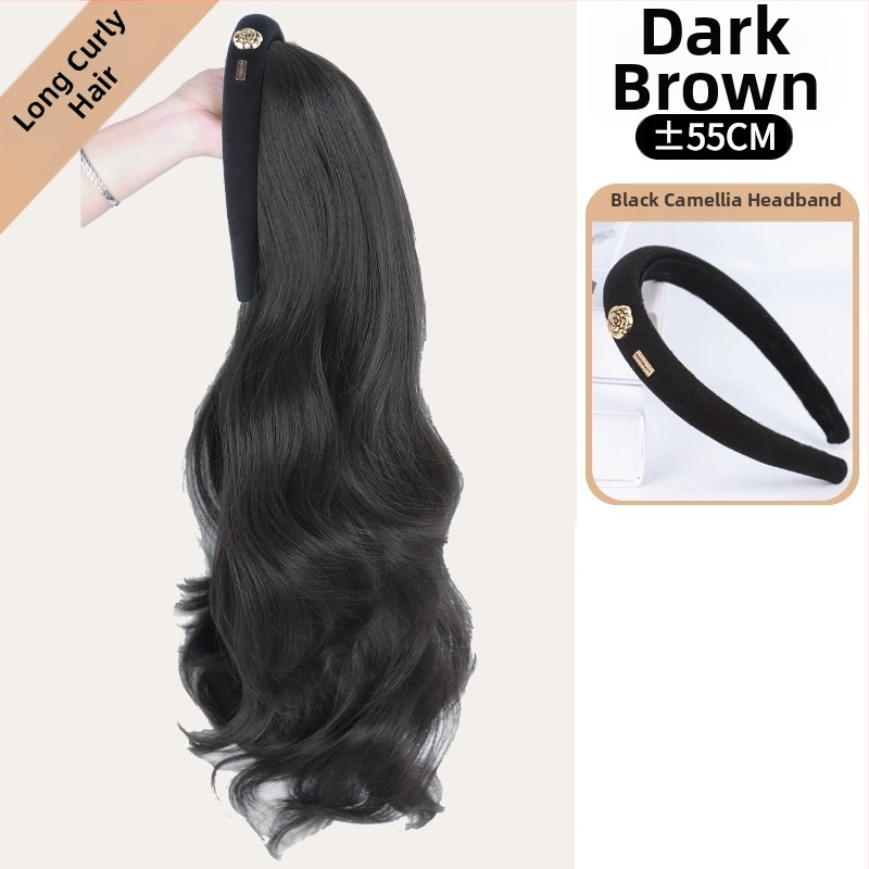 Camellia hajpántos paróka – vízhullámú göndör haj, levehető Camellia hajpánt, U-alakú félfej fedés, hőálló huzal, természetes hatás