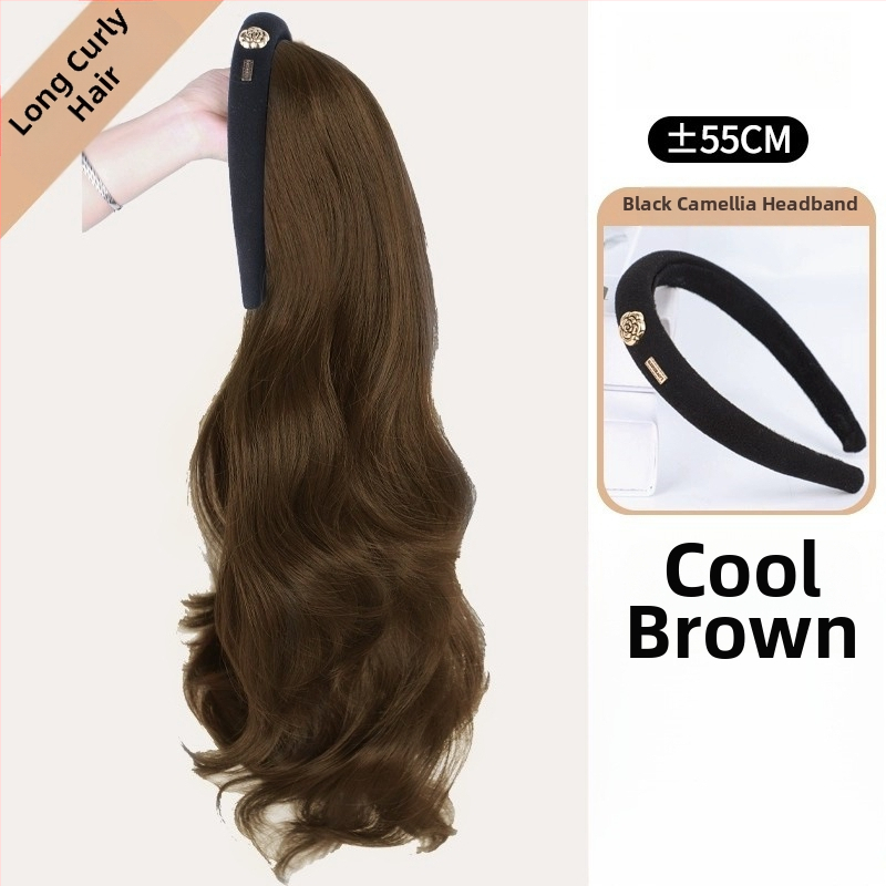Camellia hajpántos paróka – vízhullámú göndör haj, levehető Camellia hajpánt, U-alakú félfej fedés, hőálló huzal, természetes hatás