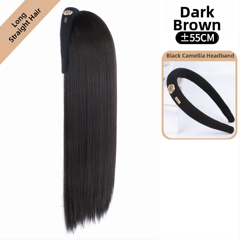 Camellia hajpántos paróka – vízhullámú göndör haj, levehető Camellia hajpánt, U-alakú félfej fedés, hőálló huzal, természetes hatás