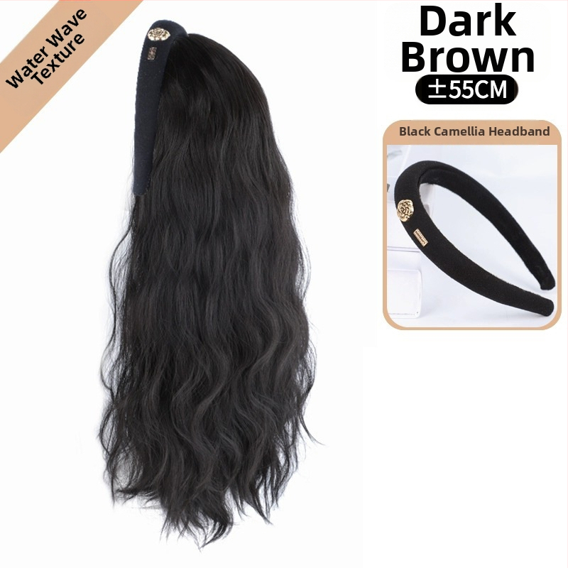 Camellia hajpántos paróka – vízhullámú göndör haj, levehető Camellia hajpánt, U-alakú félfej fedés, hőálló huzal, természetes hatás