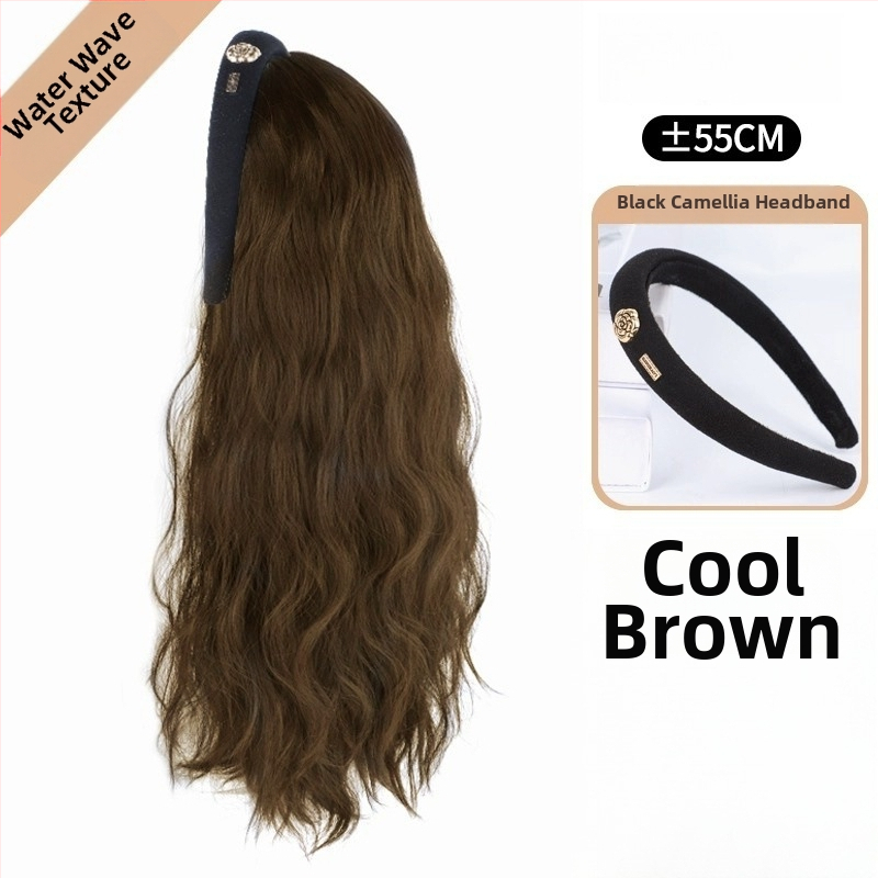 Camellia hajpántos paróka – vízhullámú göndör haj, levehető Camellia hajpánt, U-alakú félfej fedés, hőálló huzal, természetes hatás
