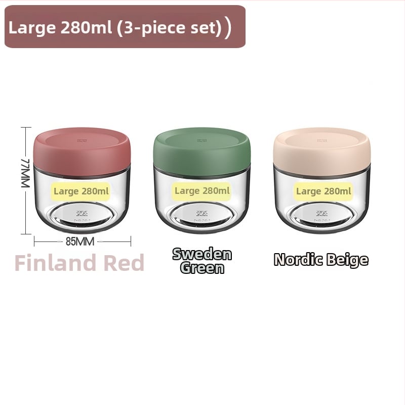 Стъклени запечатани буркани за съхранение на храна, кръгла форма, до 300 мл, модерен минималистичен стил.