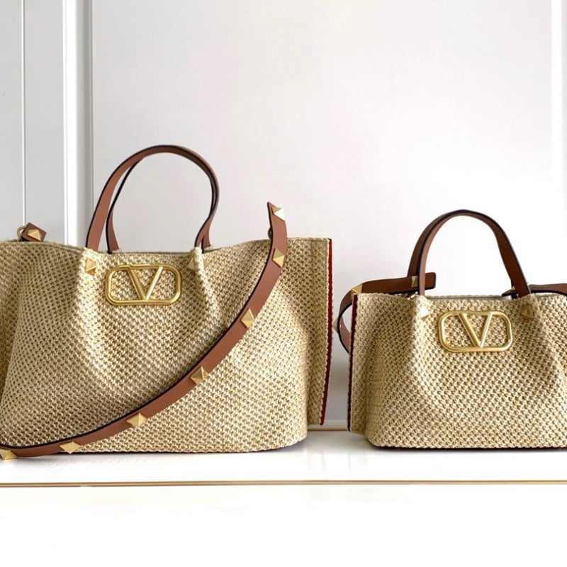 Torba tote od rafije, euro-američki retro stil, podstava od kože krave, proljetno izdanje 2025, šifra proizvoda 9865