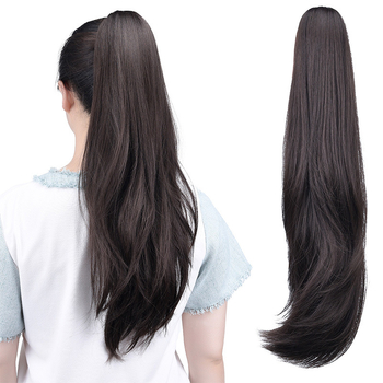 Perucă cu coadă lungă, cu clips pentru coadă, bucle naturale pufoase, păr din sârmă rezistentă la temperaturi înalte, Yu Xi