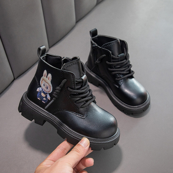 Ghete Martin pentru fete, model Cartoon, partea superioară din piele sintetică, talpă din cauciuc, gleznă joasă, fermoar lateral (toamna 2025)