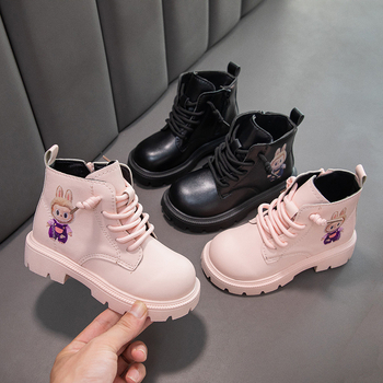 Ghete Martin pentru fete, model Cartoon, partea superioară din piele sintetică, talpă din cauciuc, gleznă joasă, fermoar lateral (toamna 2025)